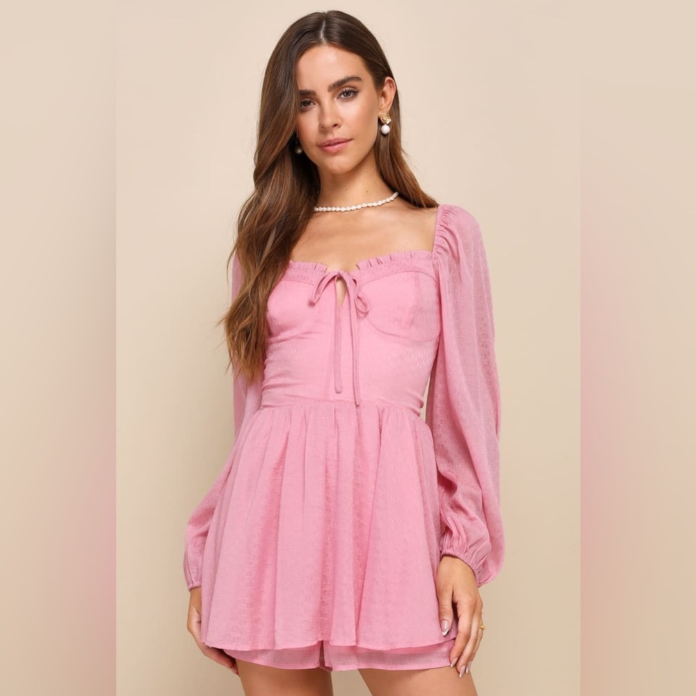 Lulu's Charming Pink Long Sleeve Dress